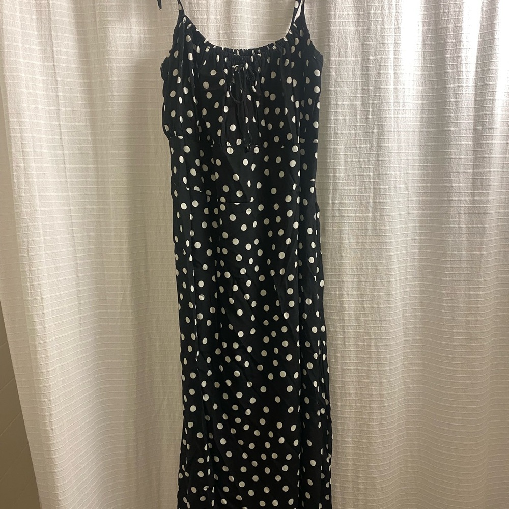Faithfull the Brand Black and White Polka Dot Midi Dress